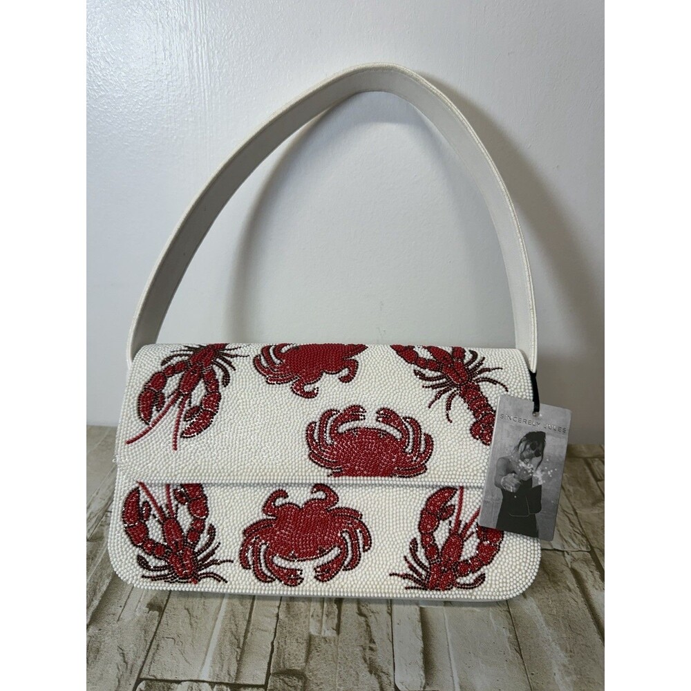 New Release Sincerely Jules White Leather Crab Lobster Beaded Bag Viral TikTok